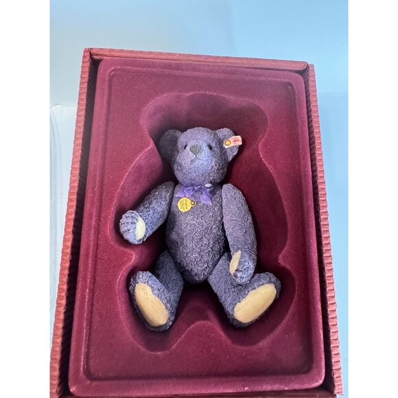 Steiff Collectible Teddy Bear Purple Resin 6" Original Box - Picture 1 of 10
